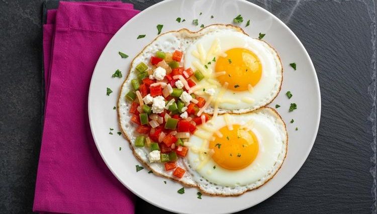 Пржени јајца со сирење и пиперки