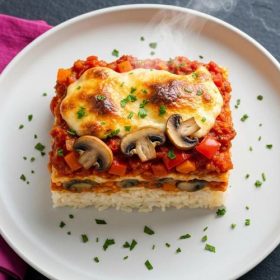 Посна мусака со ориз и печурки