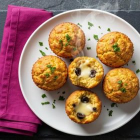 Пченкарни мафини со сирење и маслинки